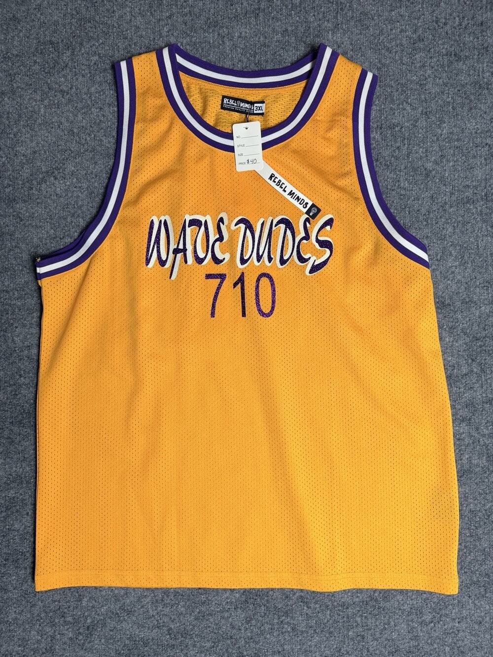 Rebel Minds Wave Dudes 710 Basketball Jersey Mens 3XL Yellow Purple Mesh NWT
